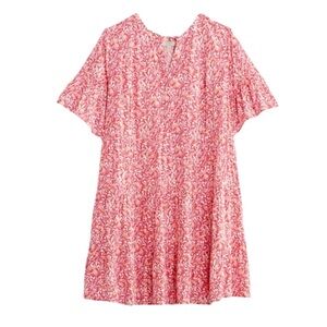 LOFT Salmon Pink Botanical Birdie Babydoll Mini Dress